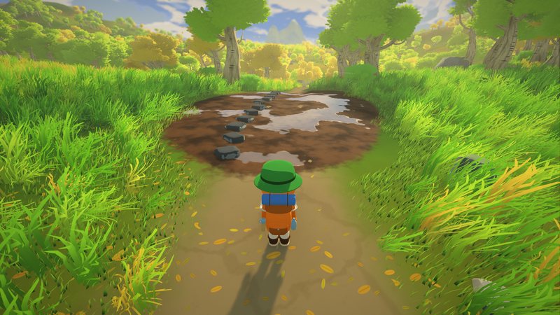 A muddy hollow on the trail with stepping stones